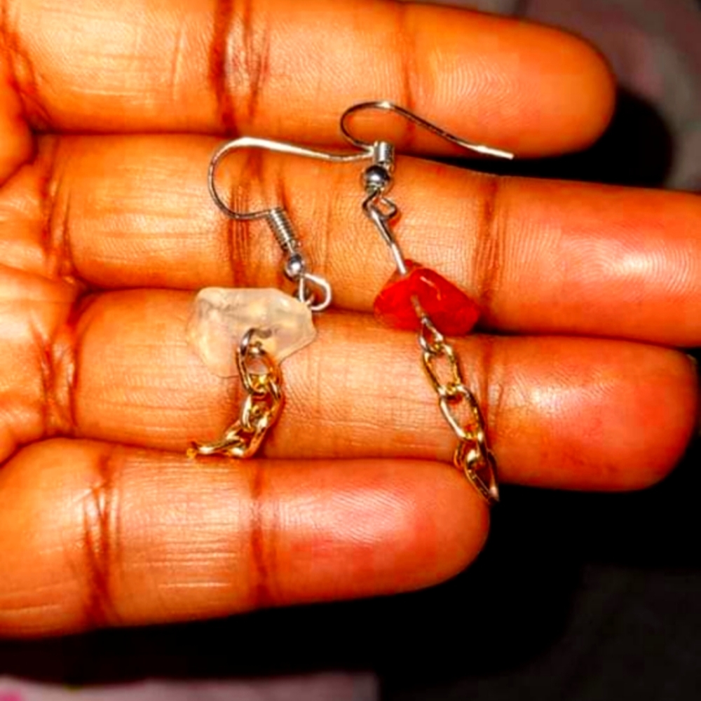Orange And White Healing Stone Earrings